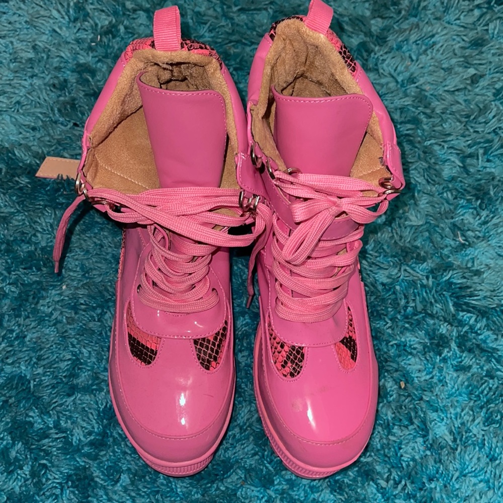 Pink boots leather boots